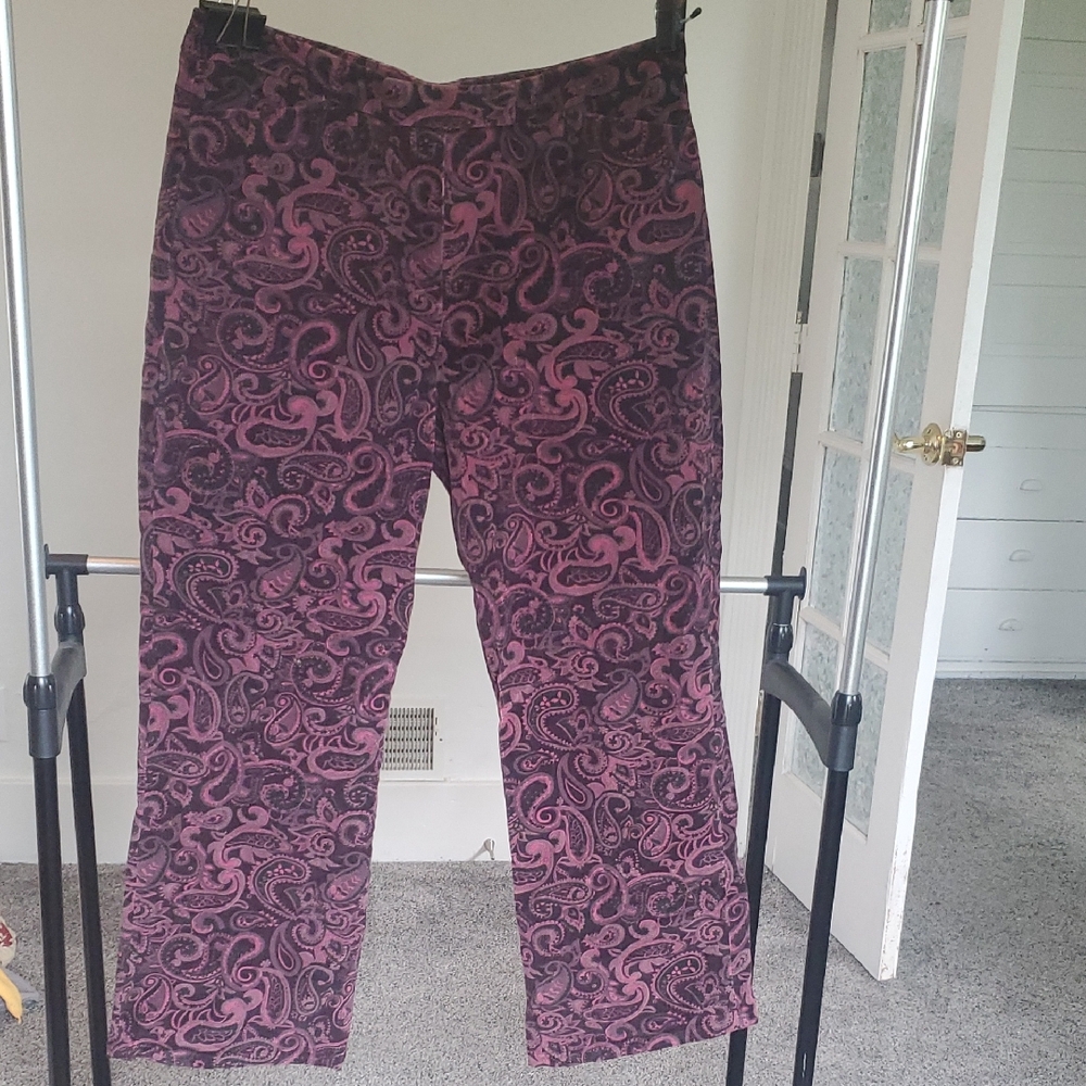 Dressbarn Burgundy Paisley Corduroy Pants